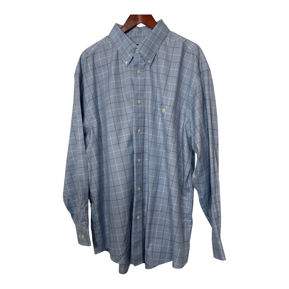 Orvis Mens XXL Blue Gray Windowpane Plaid Button Down Dress Shirt